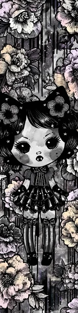 Free kawaii cats bookmark featuring a cute gray vampire kawaii cat